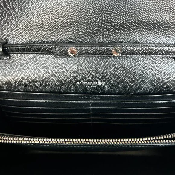 YSL Saint Laurent MONOGRAM CHAIN WALLET | BLACK GRAIN DE POUDRE EMBOSSED LEATHER - Picture 10 of 16